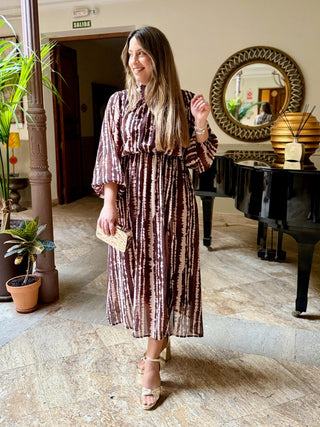 Vestido gasa estampado marrón| Candela