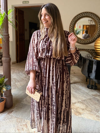 Vestido gasa estampado marrón| Candela