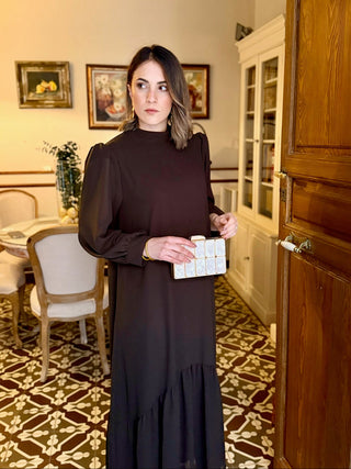 Vestido gasa liso marrón |Andrea