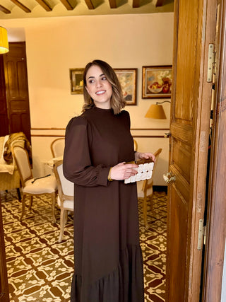 Vestido gasa liso marrón |Andrea