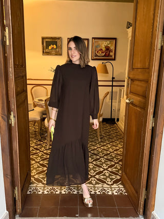 Vestido gasa liso marrón |Andrea