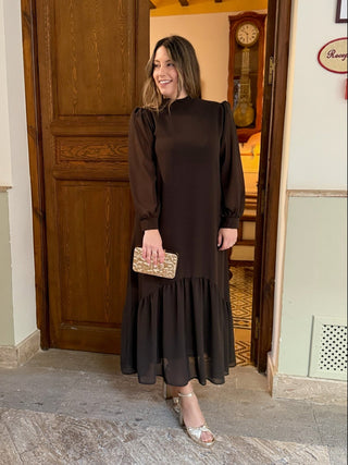 Vestido gasa liso marrón |Andrea