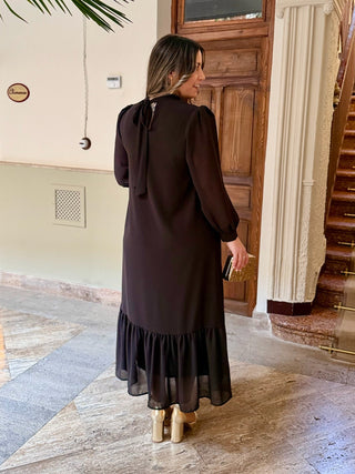 Vestido gasa liso marrón |Andrea