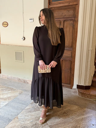 Vestido gasa liso marrón |Andrea