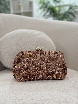 Bolsa de mão cor de cobre com lantejoulas | Valéria 