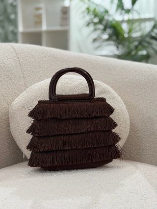 Bolsa de franjas cor chocolate com alça | Martina