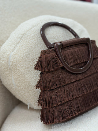 Bolsa de franjas cor chocolate com alça | Martina