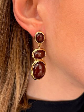 Pendientes de piedras ovaladas chocolate |Camila