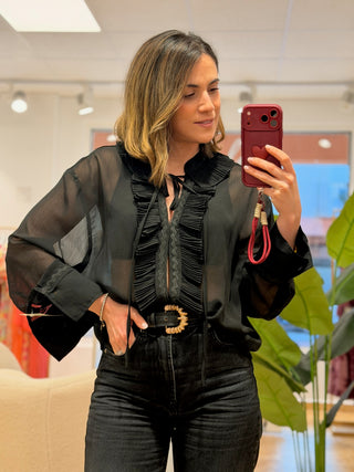 Blusa preta em chiffon | Thiago