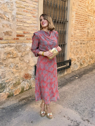 Vestido gasa estampado | Coral