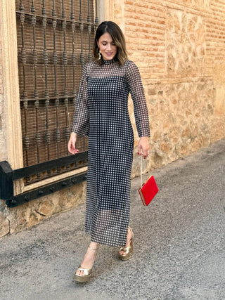 Vestido estampado vichy negro | Rubí