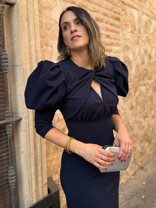 Vestido manga abullonada azul marino | Sicilia