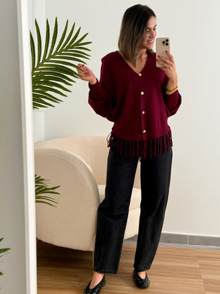 Chaqueta burdeos con flecos mujer | Michela