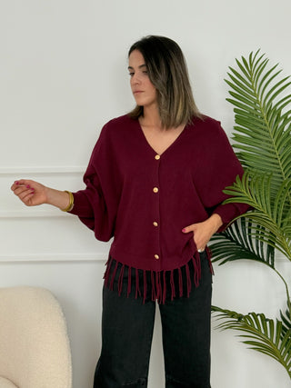 Chaqueta burdeos con flecos mujer | Michela