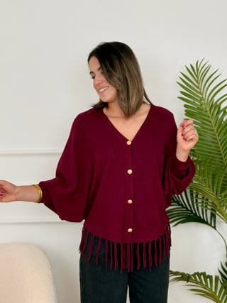 Chaqueta burdeos con flecos mujer | Michela