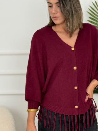 Chaqueta burdeos con flecos mujer | Michela