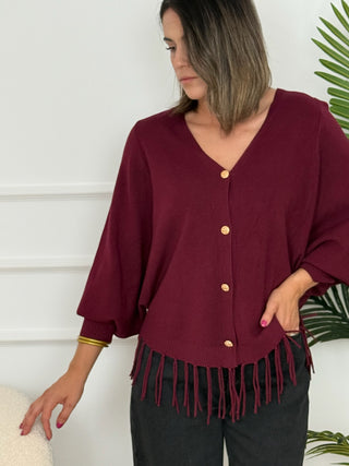 Chaqueta burdeos con flecos mujer | Michela