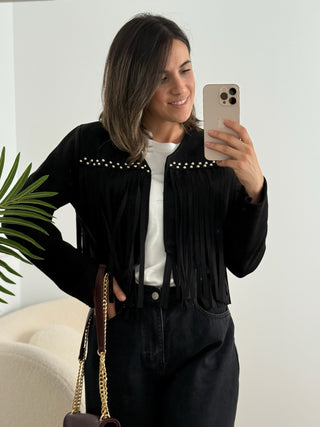 Chaqueta ante flecos Negra I Mika