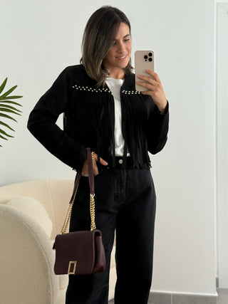 Chaqueta ante flecos Negra I Mika