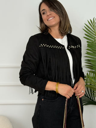 Chaqueta ante flecos Negra I Mika