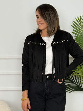 Chaqueta ante flecos Negra I Mika