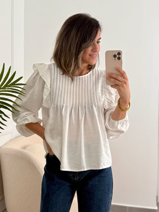 Blusa tabla y volante blanca | Alba
