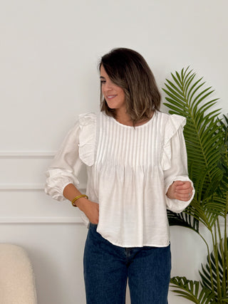 Blusa tabla y volante blanca | Alba
