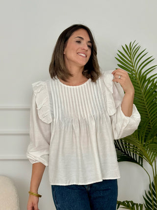 Blusa tabla y volante blanca | Alba