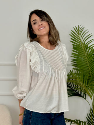 Blusa tabla y volante blanca | Alba