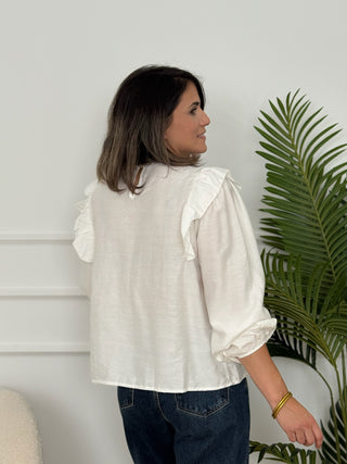 Blusa tabla y volante blanca | Alba