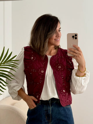 Chaleco bordado floral burdeos  | Vilma