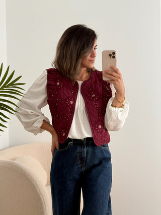 Chaleco bordado floral burdeos  | Vilma