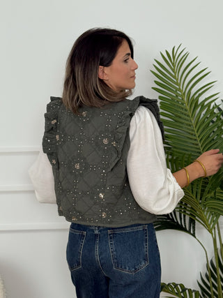 Chaleco bordado floral kaki  | Vilma