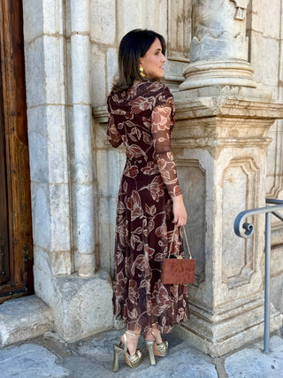 Vestido Tul estampado floral marrón  | Camila