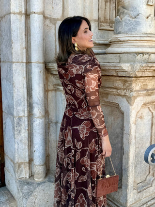 Vestido Tul estampado floral marrón  | Camila