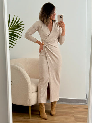 Vestido detalle dorado beis | Filian