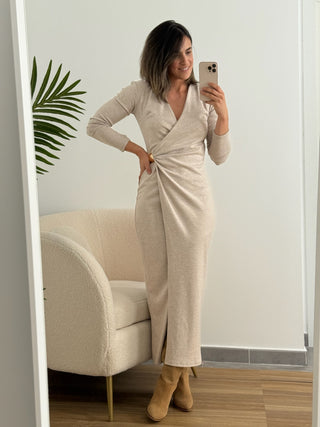 Vestido detalle dorado beis | Filian