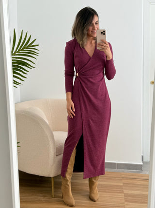 Vestido detalle dorado burdeos | Filian
