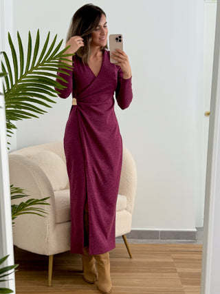 Vestido detalle dorado burdeos | Filian