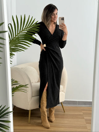 Vestido detalle dorado gris marengo  | Filian