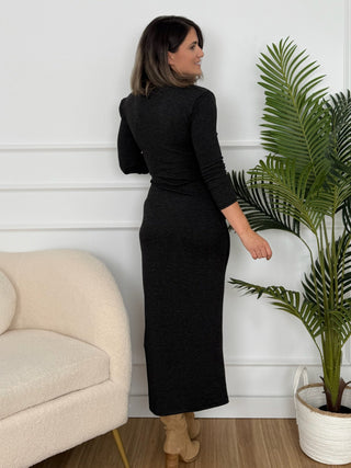 Vestido detalle dorado gris marengo  | Filian