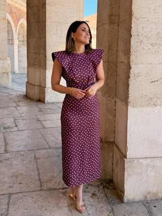 Vestido midi  lunares malva  | Camila