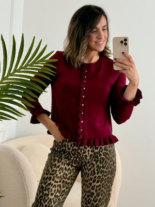 Chaqueta punto volantes burdeos | Chiara
