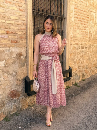 Vestido gasa beige | Bianca