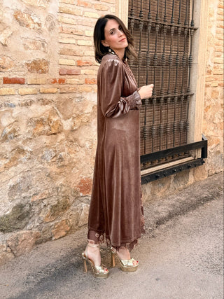 Abrigo fiesta terciopelo marrón | Milán