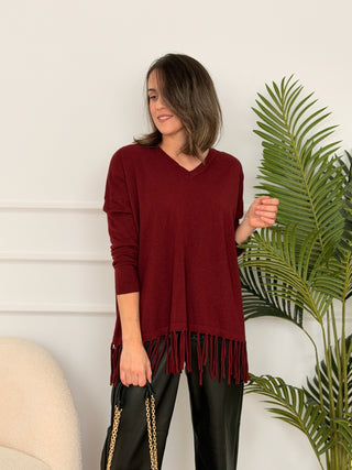 Jersey burdeos con flecos | Chiara
