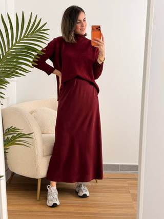 Falda satinada burdeos  | Thelma