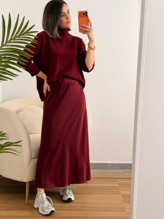 Falda satinada burdeos  | Thelma