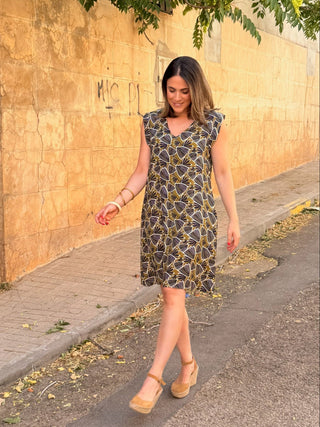 Vestido verde com bordado em relevo | Tribal 