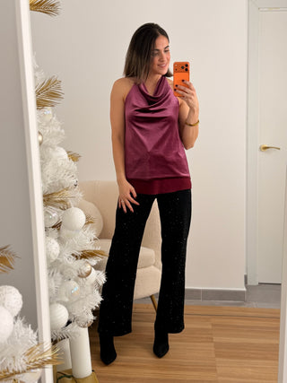 Top terciopelo y gasa vino  | Party